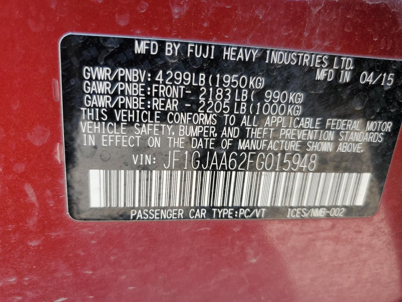 JF1GJAA62FG015948 2015 Subaru Impreza