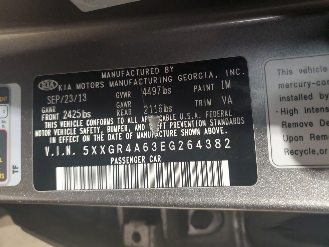 5XXGR4A63EG264382 2014 Kia Optima Sx