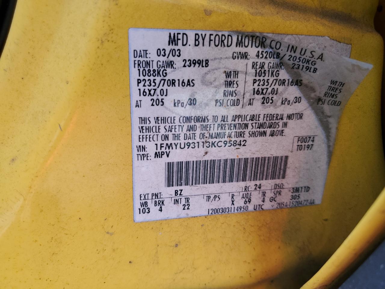 1FMYU93113KC95842 2003 Ford Escape Xlt