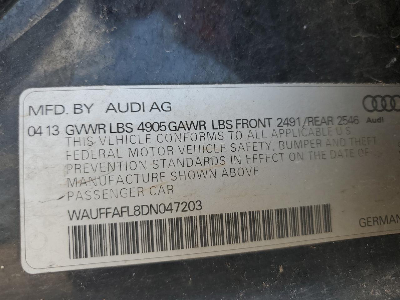 WAUFFAFL8DN047203 2017 Audi A4 Premium Plus