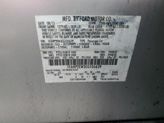 2012 Ford Taurus Sel VIN: 1FAHP2EW3CG105639 Lot: 58251504