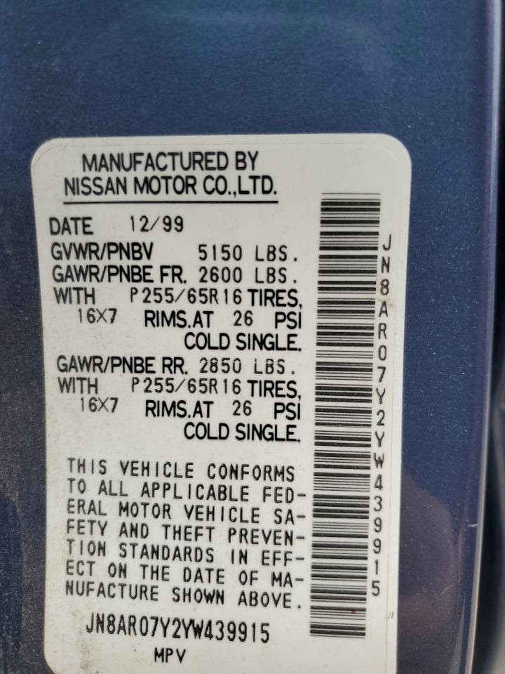 JN8AR07Y2YW439915 2000 Nissan Pathfinder Le