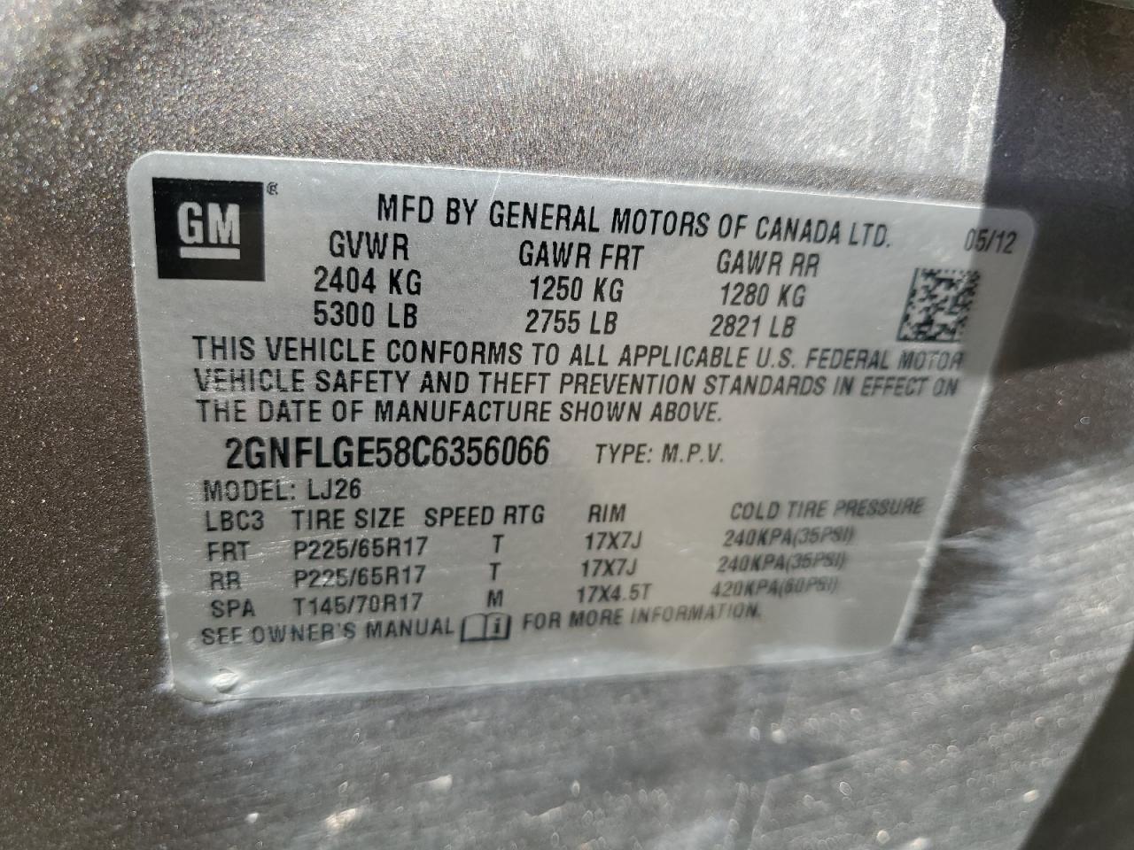 2GNFLGE58C6356066 2012 Chevrolet Equinox Ltz