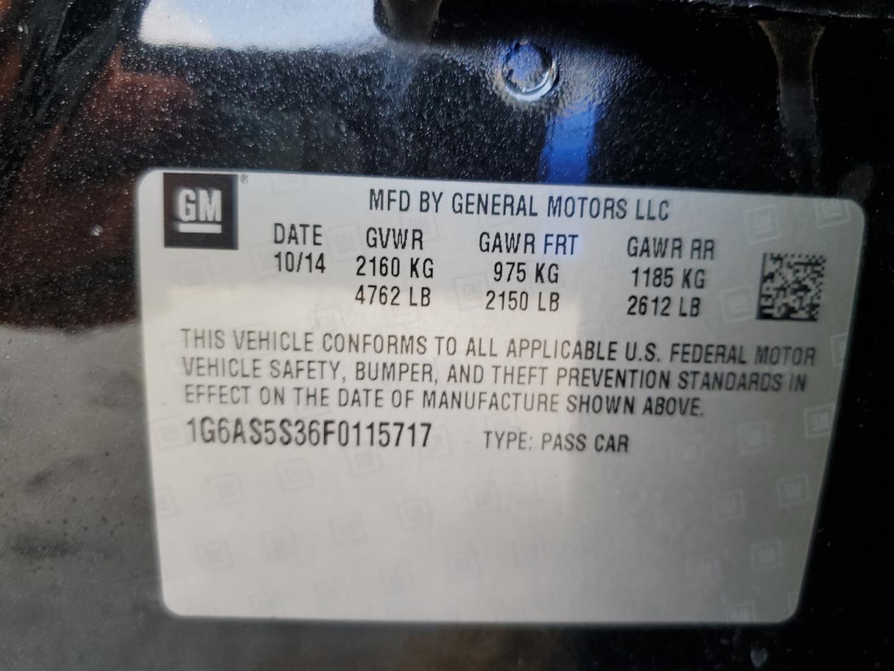 1G6AS5S36F0115717 2015 Cadillac Cts Performance Collection