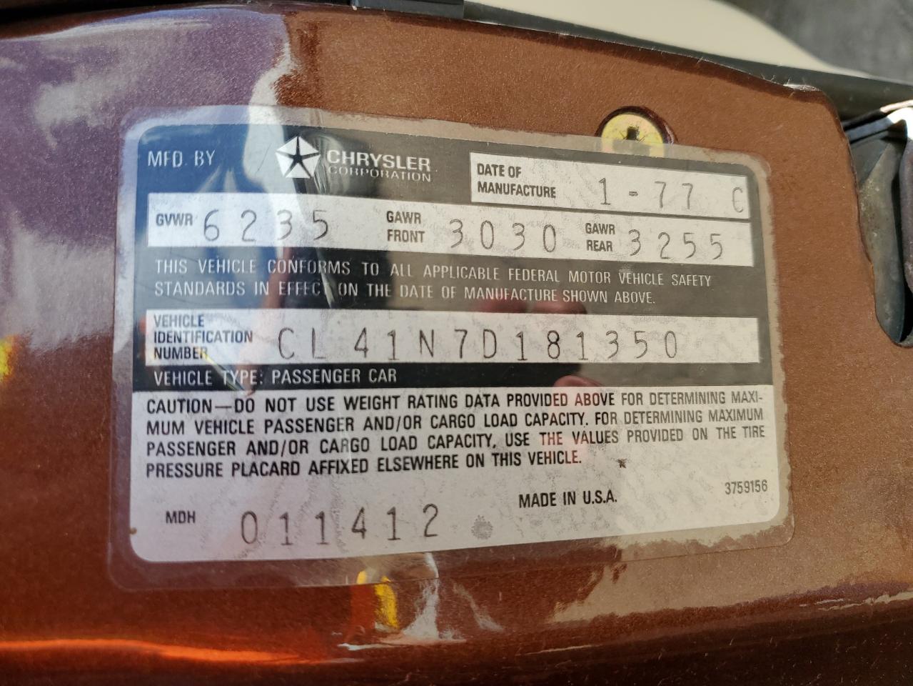 CL41N7D181350 1977 Chrysler Newport