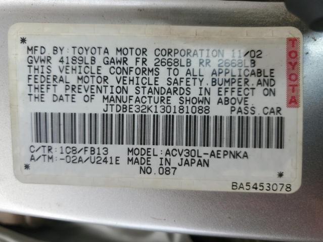 2003 Toyota Camry Le VIN: JTDBE32K130181088 Lot: 57768414