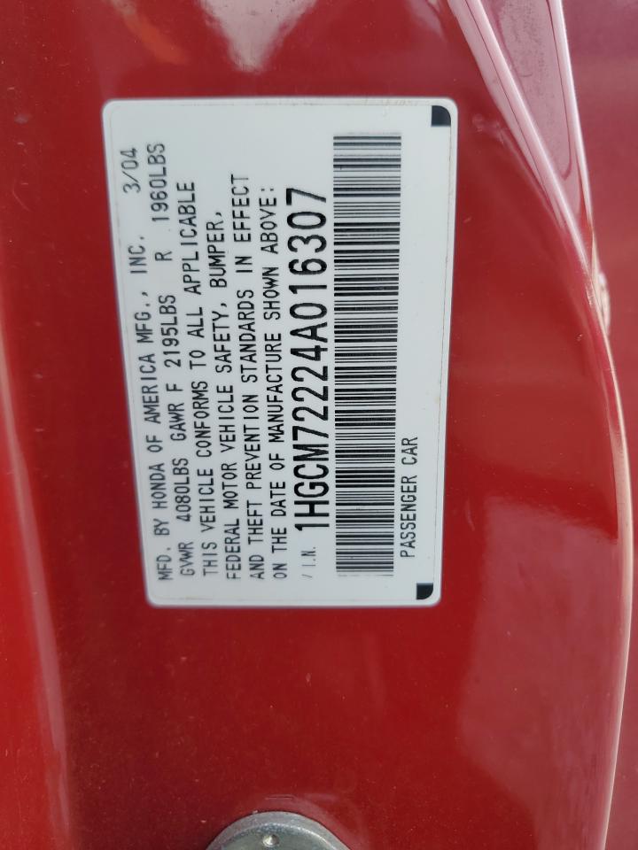 1HGCM72224A016307 2004 Honda Accord Lx