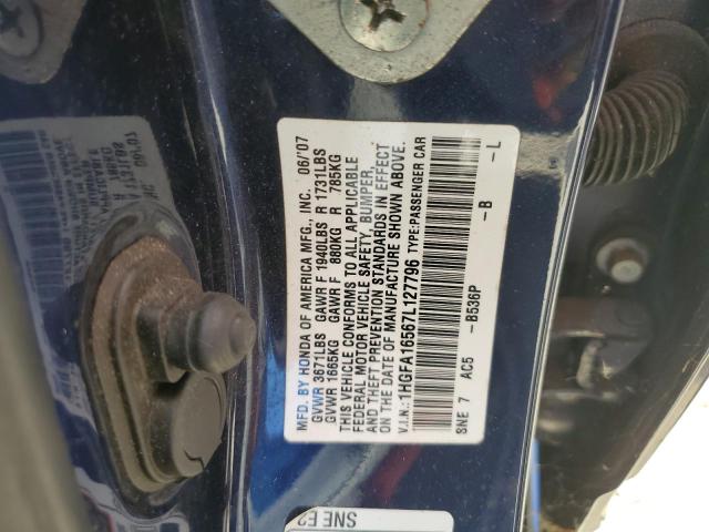 2007 Honda Civic Lx VIN: 1HGFA16567L127796 Lot: 57895644