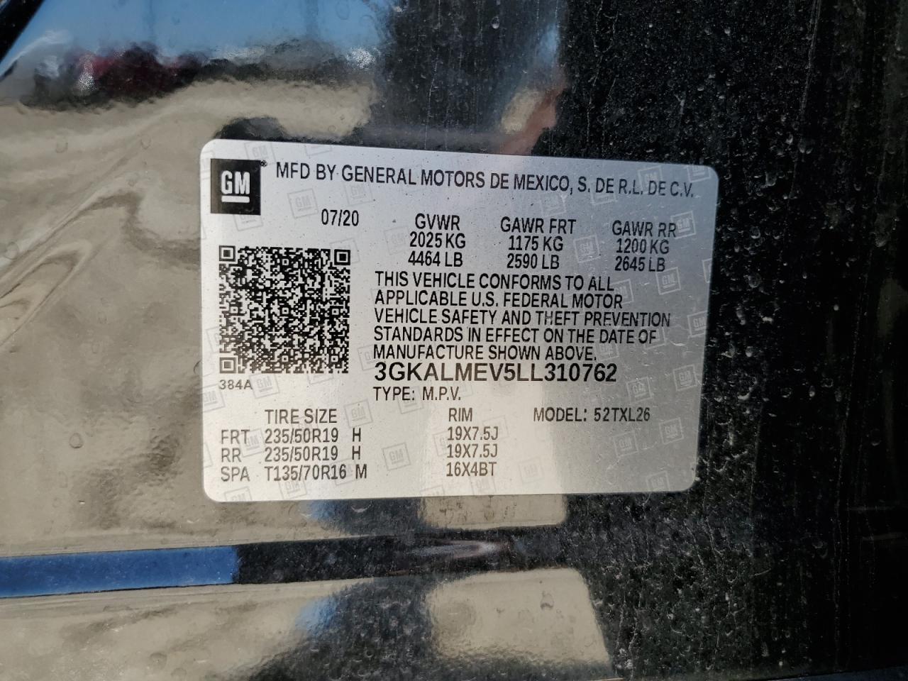 3GKALMEV5LL310762 2020 GMC Terrain Sle