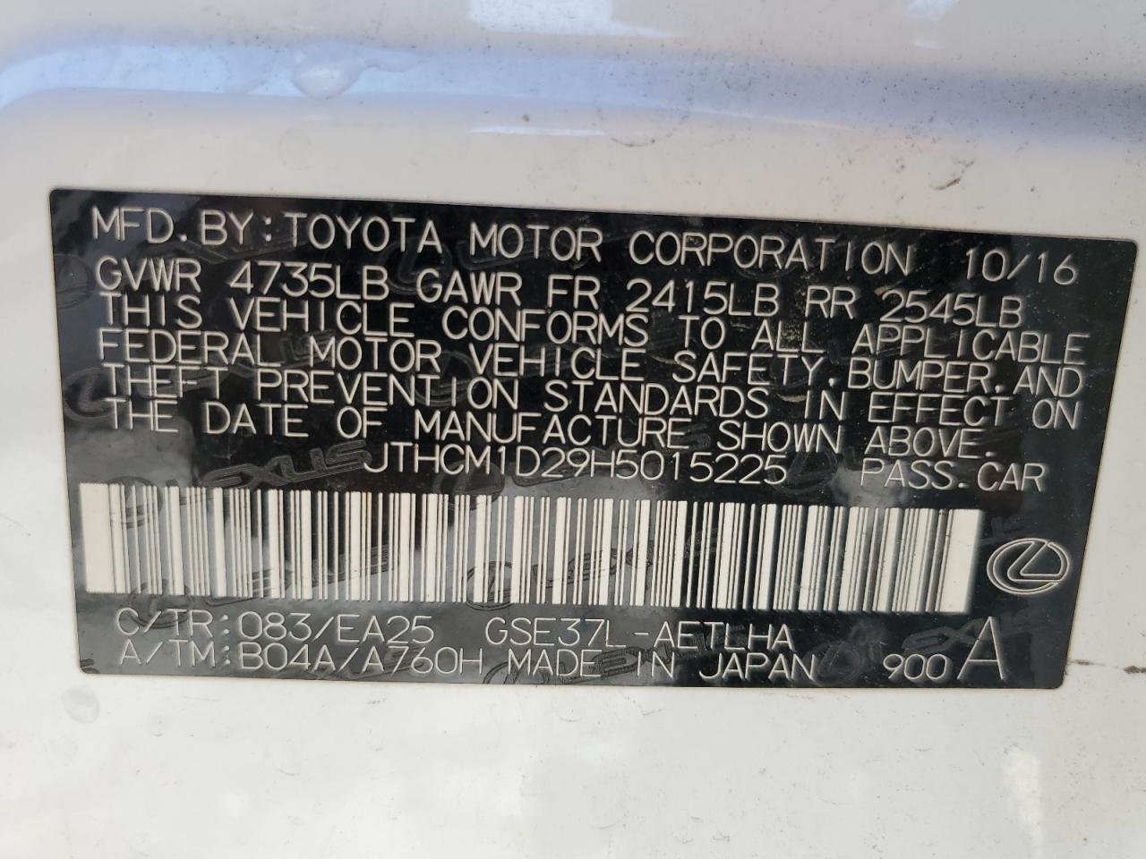 JTHCM1D29H5015225 2017 Lexus Is 300