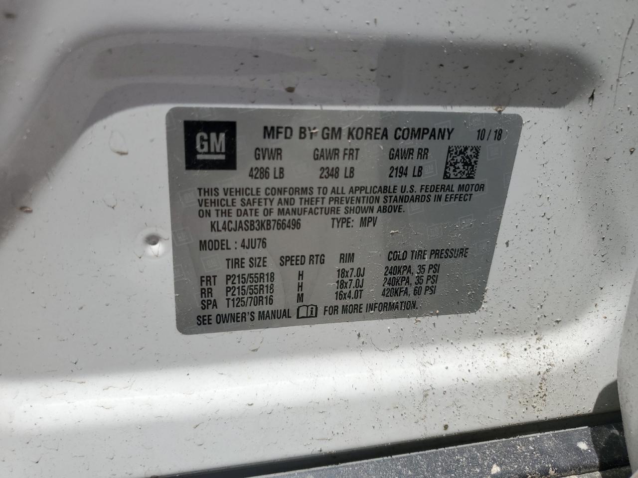 KL4CJASB3KB766496 2019 Buick Encore Preferred