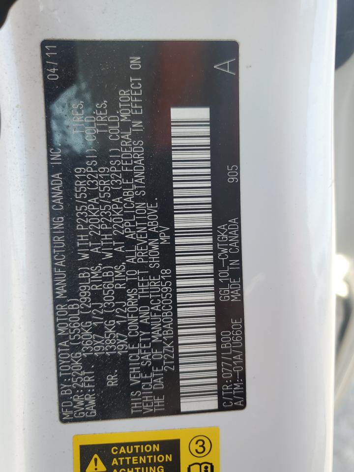 2T2ZK1BA0BC059518 2011 Lexus Rx 350