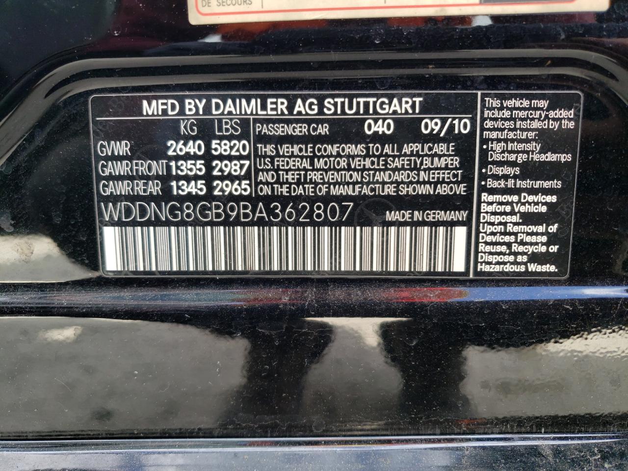 WDDNG8GB9BA362807 2011 Mercedes-Benz S 550 4Matic