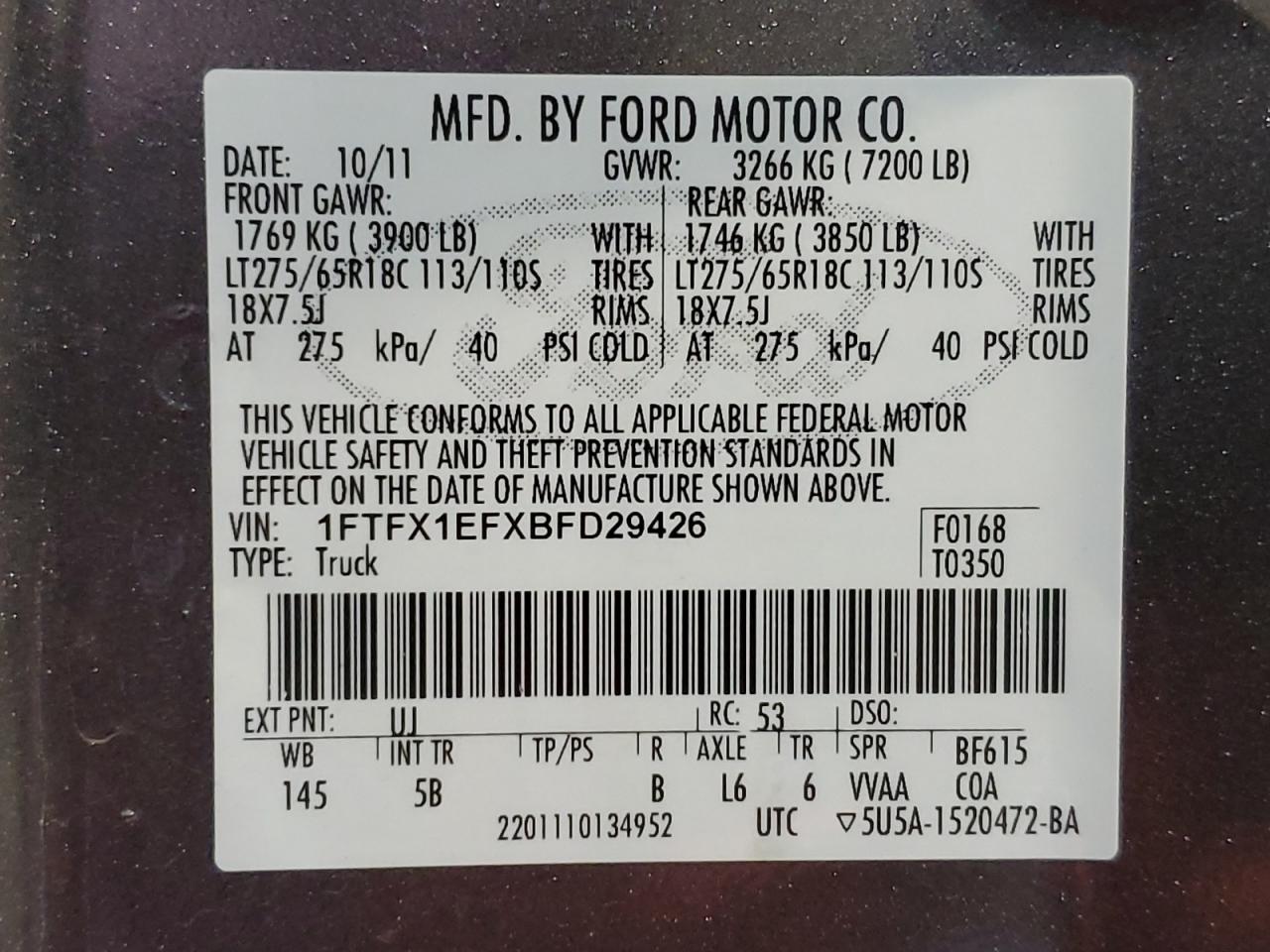 1FTFX1EFXBFD29426 2011 Ford F150 Super Cab