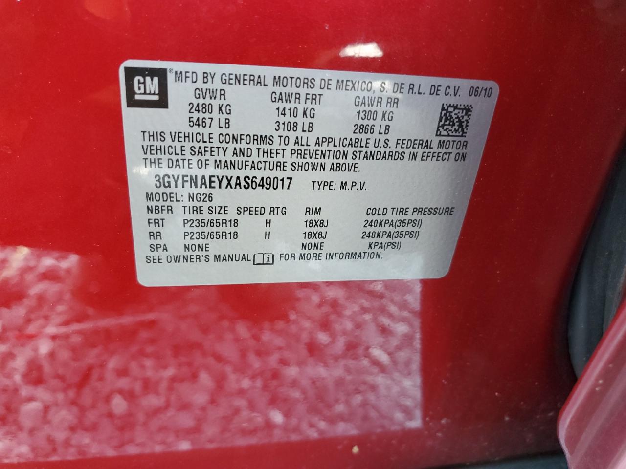 3GYFNAEYXAS649017 2010 Cadillac Srx Luxury Collection