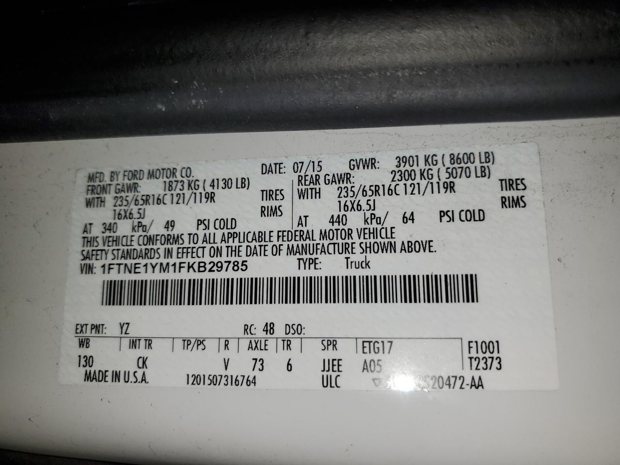 1FTNE1YM1FKB29785 2015 Ford Transit T-150