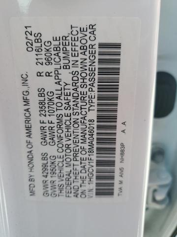 2021 Honda Accord Lx VIN: XHGCV1F18MA046018 Lot: 57402034