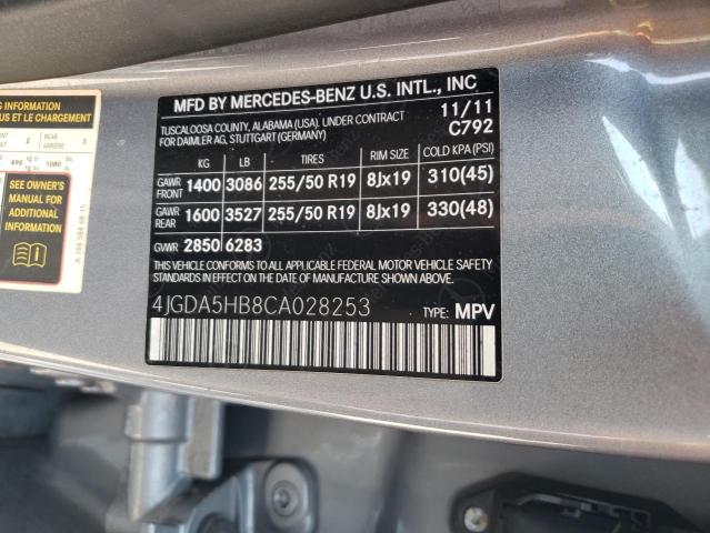 2012 Mercedes-Benz Ml 350 4Matic VIN: 4JGDA5HB8CA028253 Lot: 58348594