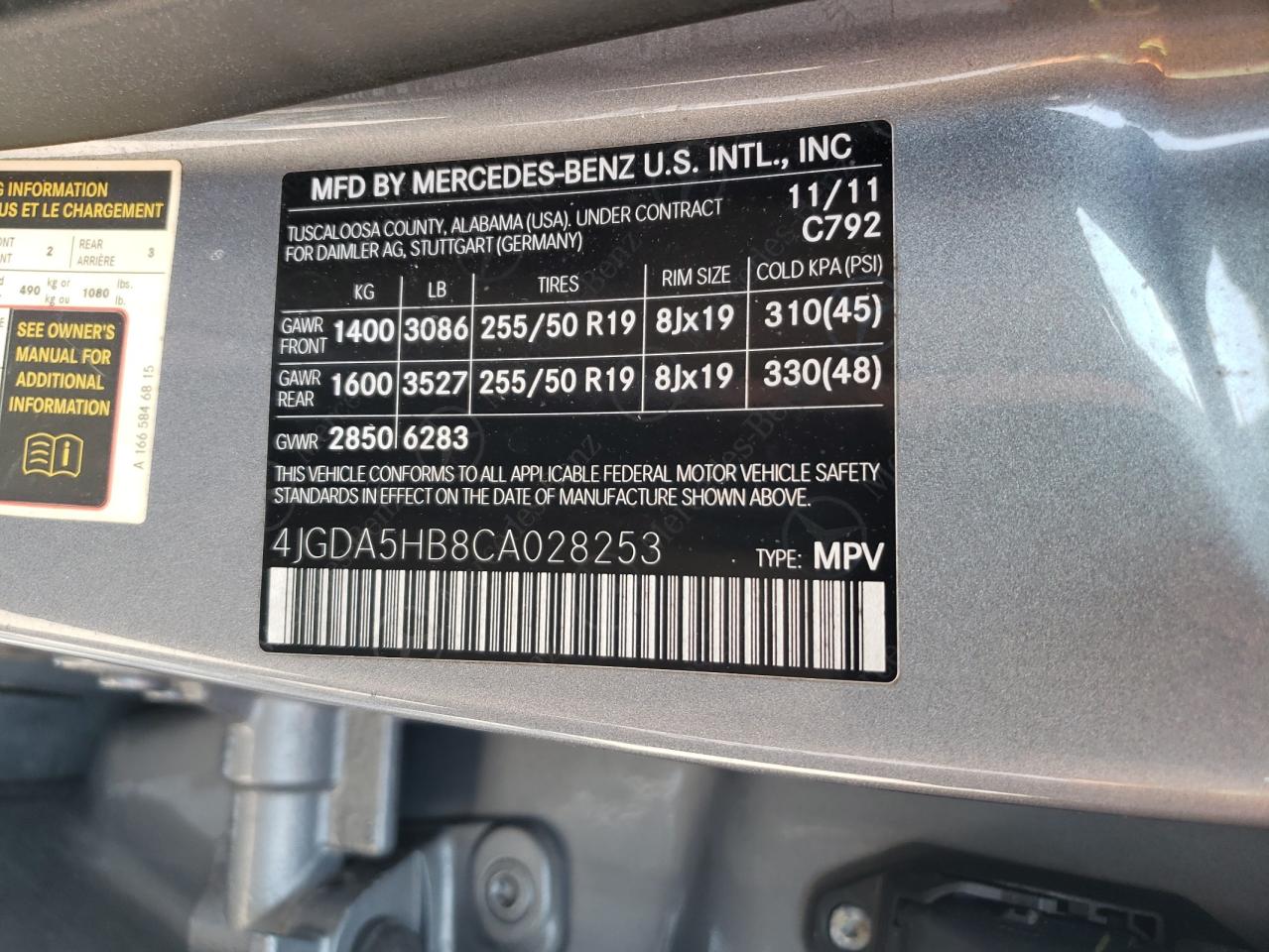 4JGDA5HB8CA028253 2012 Mercedes-Benz Ml 350 4Matic