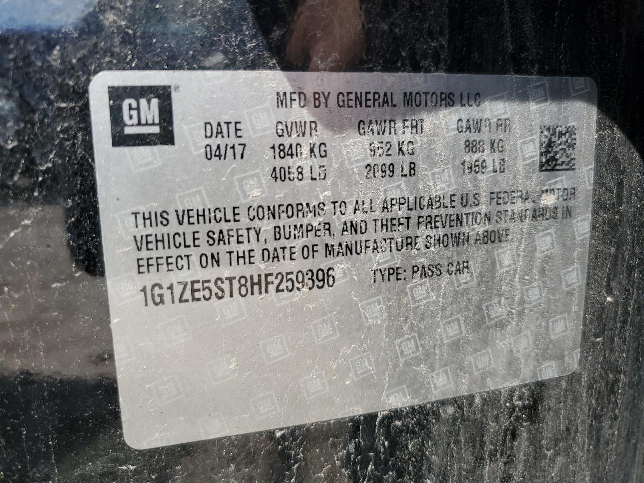 1G1ZE5ST8HF259396 2017 Chevrolet Malibu Lt