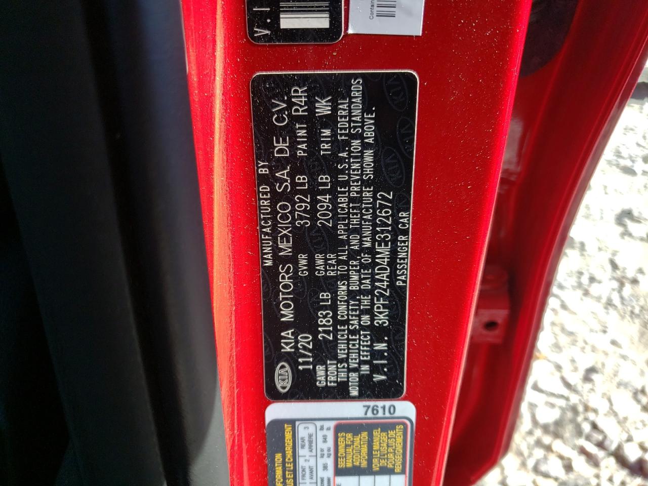 3KPF24AD4ME312672 2021 Kia Forte Fe