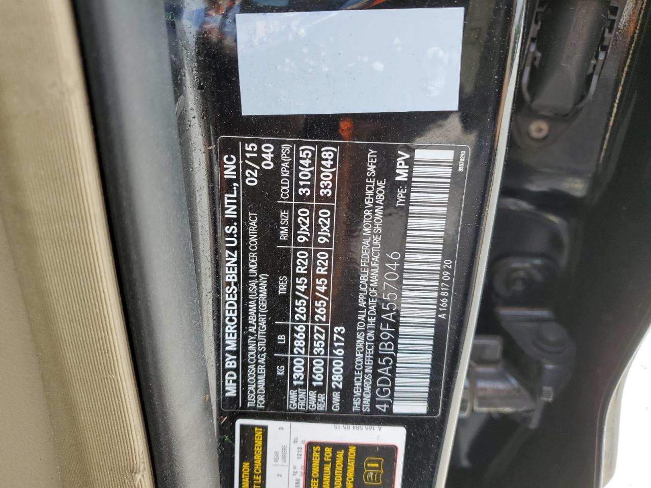 4JGDA5JB9FA557046 2015 Mercedes-Benz Ml 350