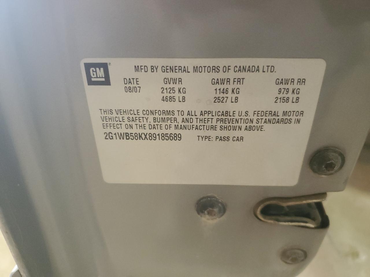 2G1WB58KX89185689 2008 Chevrolet Impala Ls