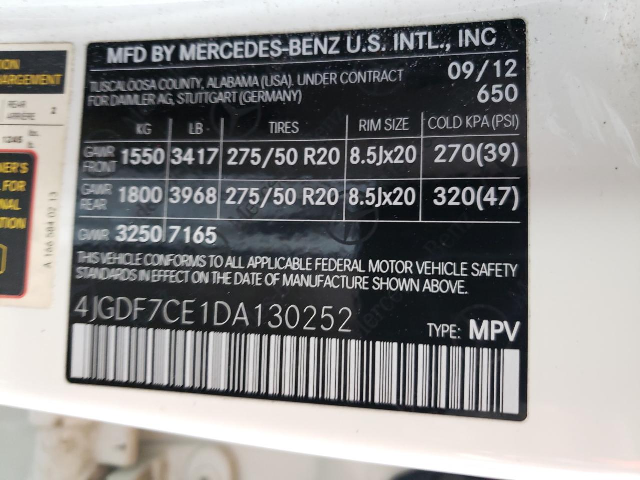 2013 Mercedes-Benz Gl 450 4Matic vin: 4JGDF7CE1DA130252