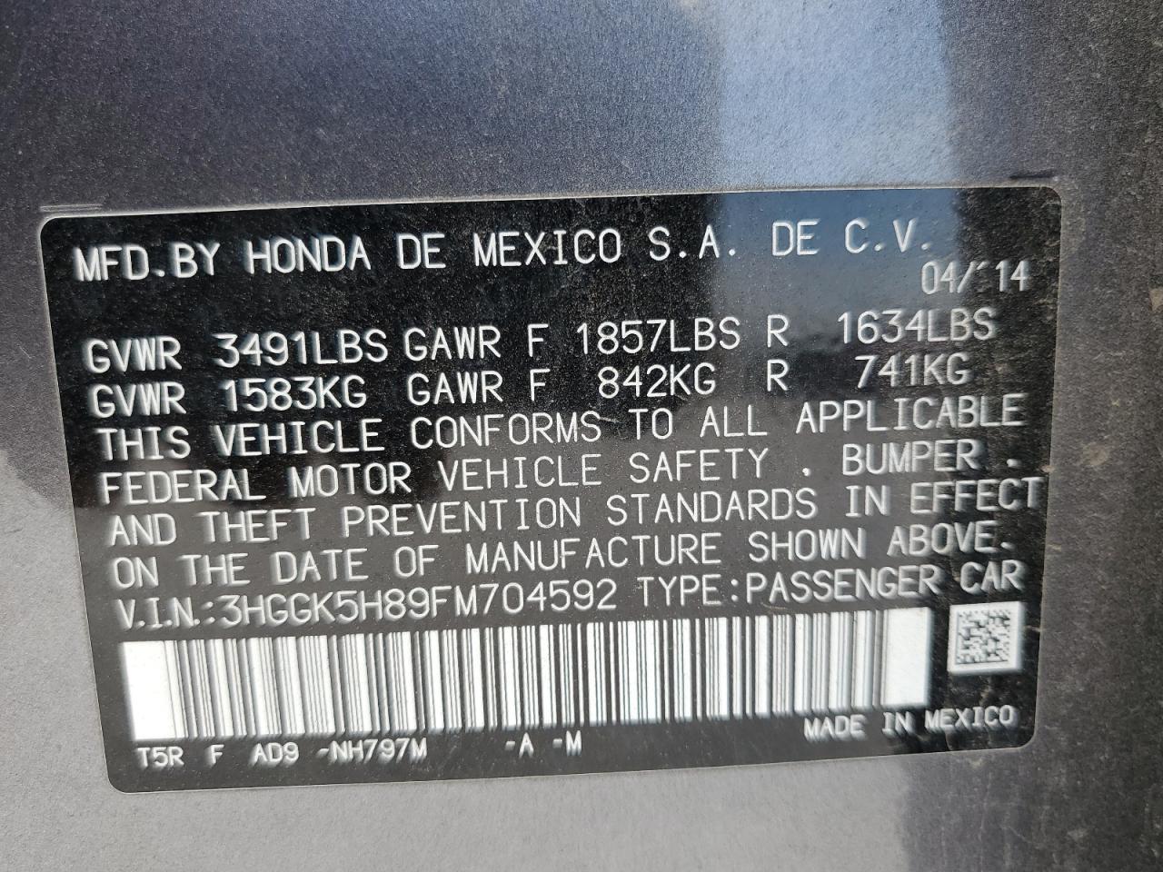 3HGGK5H89FM704592 2015 Honda Fit Ex