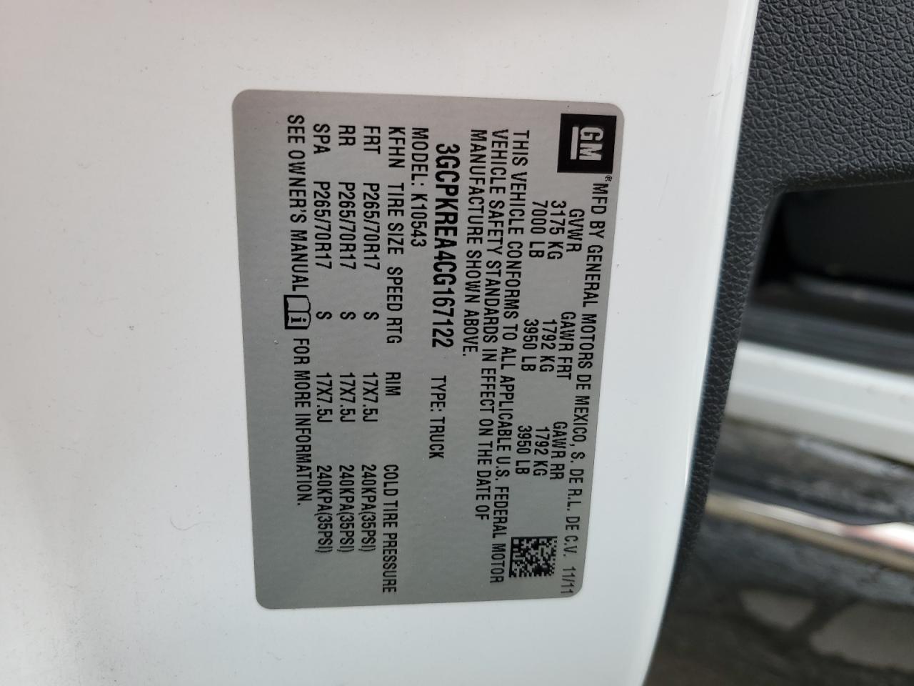 3GCPKREA4CG167122 2012 Chevrolet Silverado K1500 Ls