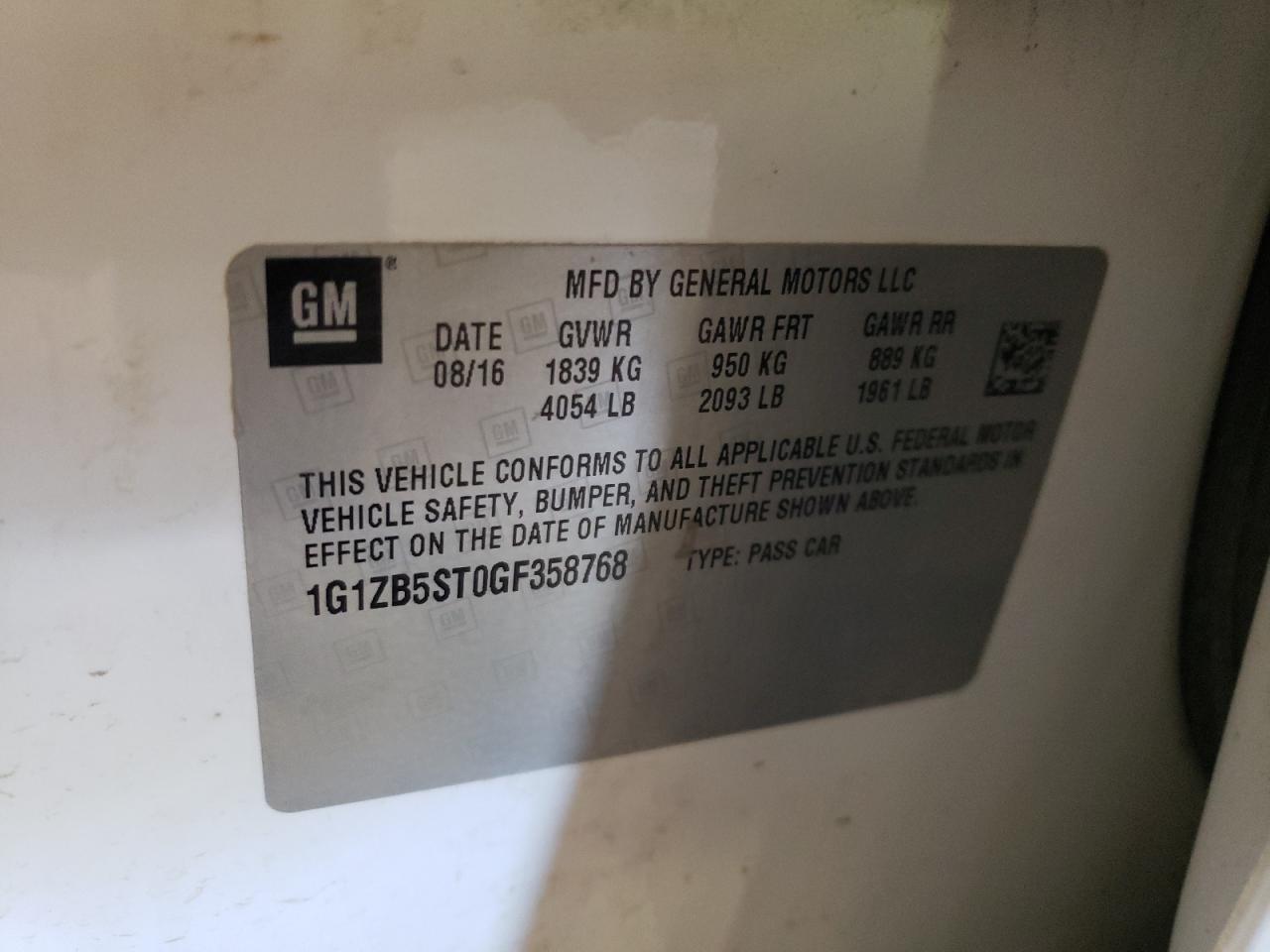 1G1ZB5ST0GF358768 2016 Chevrolet Malibu Ls