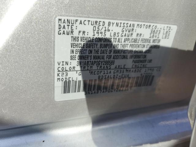 2016 Nissan Sentra S VIN: 3N1AB7AP0GY288589 Lot: 59473404