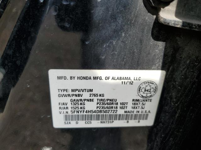 2013 Honda Pilot Exl VIN: 5FNYF4H54DB502722 Lot: 58477784