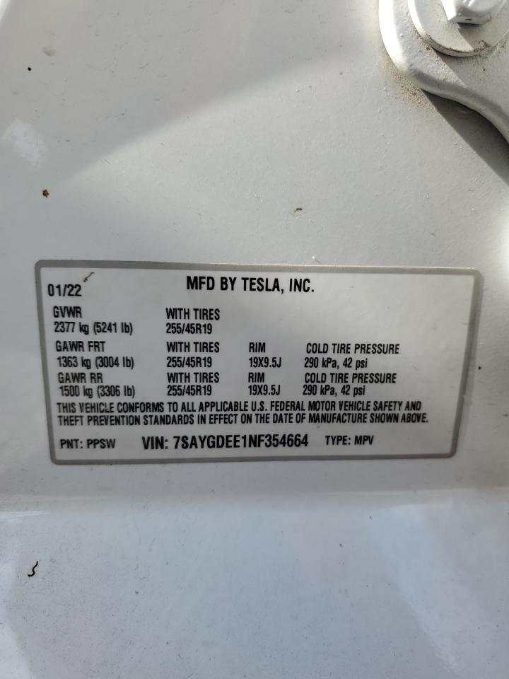 7SAYGDEE1NF354664 2022 Tesla Model Y