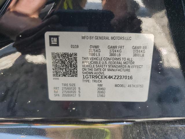 2019 GMC Sierra K1500 Elevation VIN: 1GTR9CEK4KZ237016 Lot: 58950104