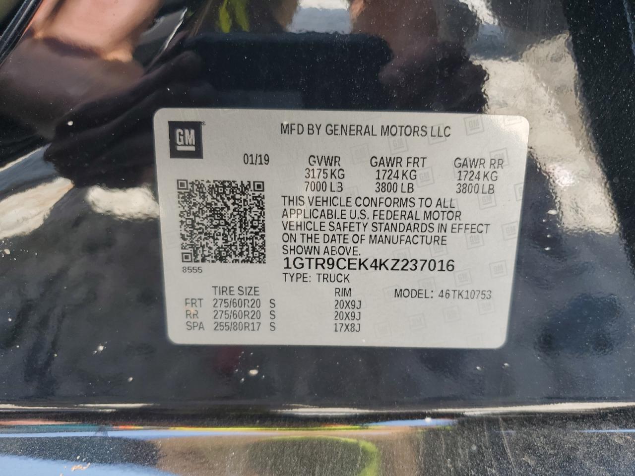 1GTR9CEK4KZ237016 2019 GMC Sierra K1500 Elevation