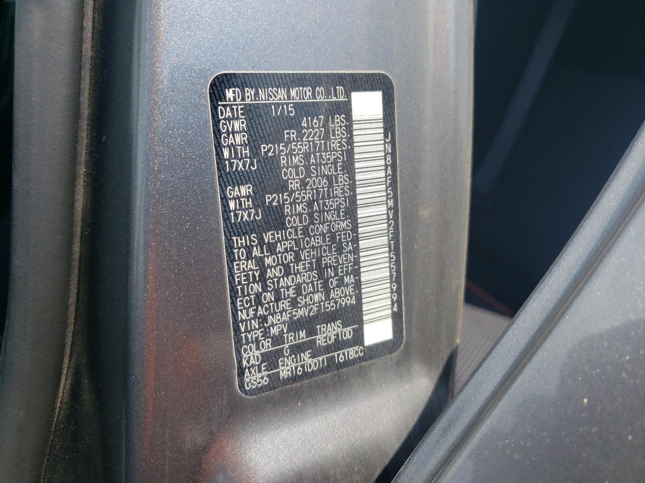 JN8AF5MV2FT557994 2015 Nissan Juke S