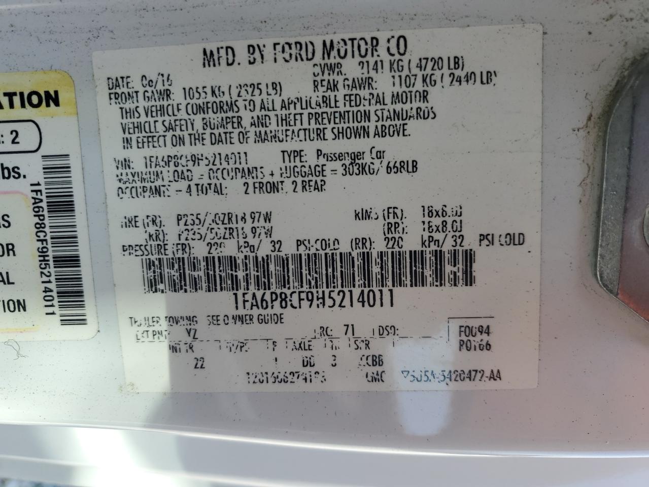 1FA6P8CF9H5214011 2017 Ford Mustang Gt