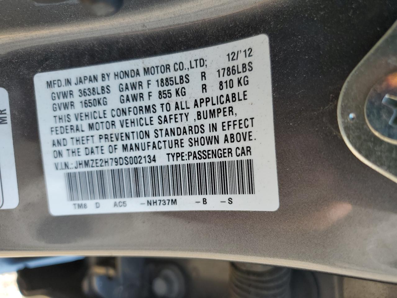 JHMZE2H79DS002134 2013 Honda Insight Ex