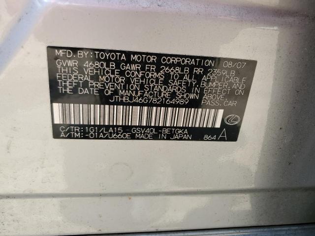 2008 Lexus Es 350 VIN: JTHBJ46G782164989 Lot: 59153004