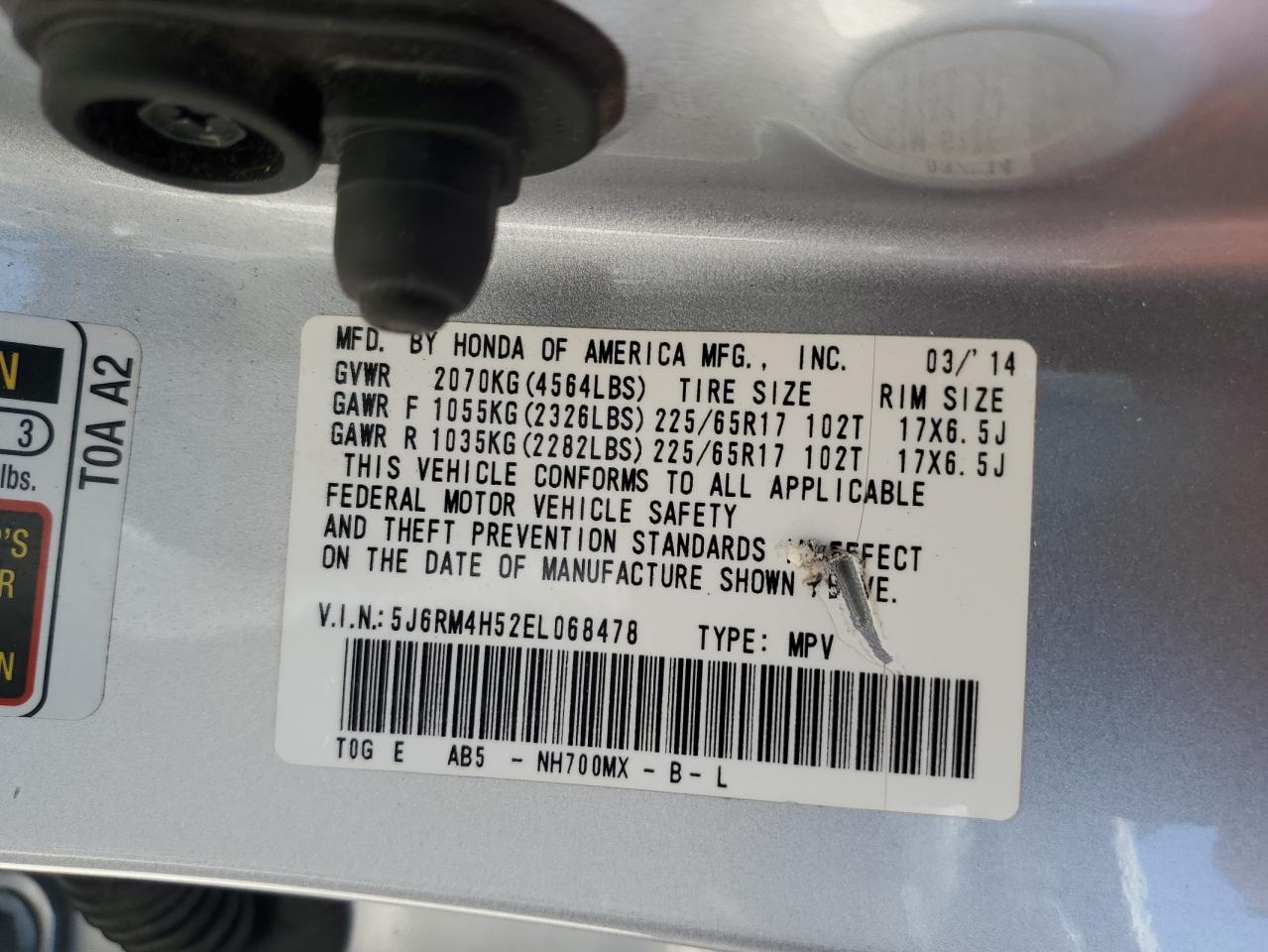 5J6RM4H52EL068478 2014 Honda Cr-V Ex