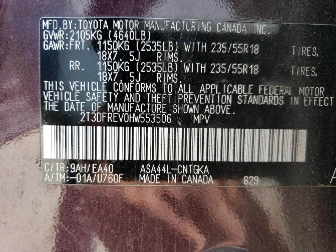 2T3DFREV0HW553506 2017 Toyota Rav4 Limited