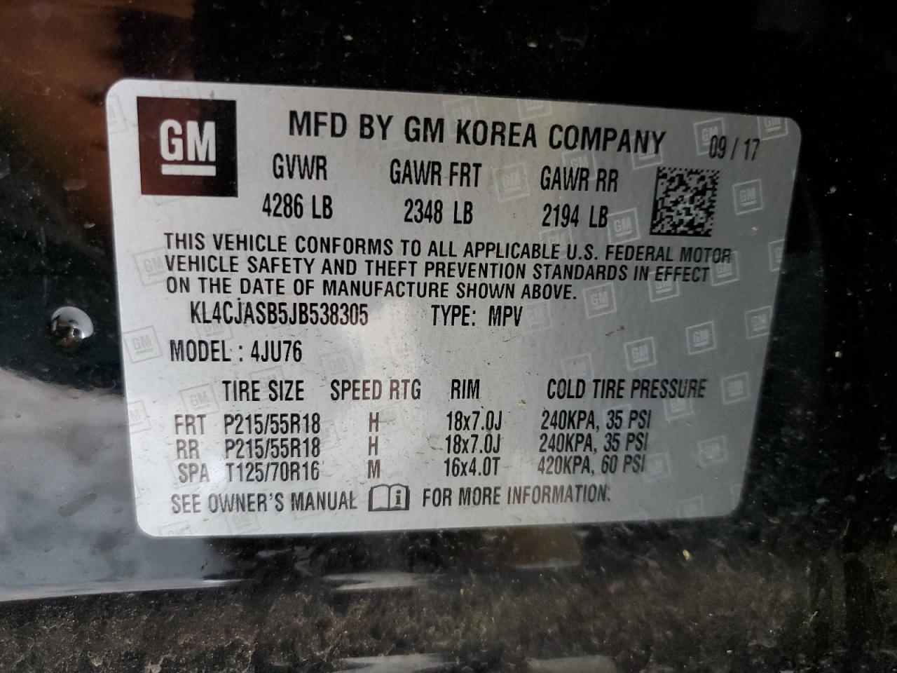 KL4CJASB5JB538305 2018 Buick Encore Preferred
