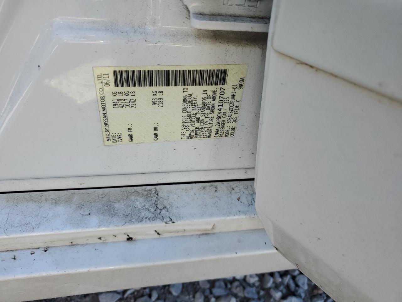 2012 Nissan Altima Base vin: 1N4AL2AP8CN410707