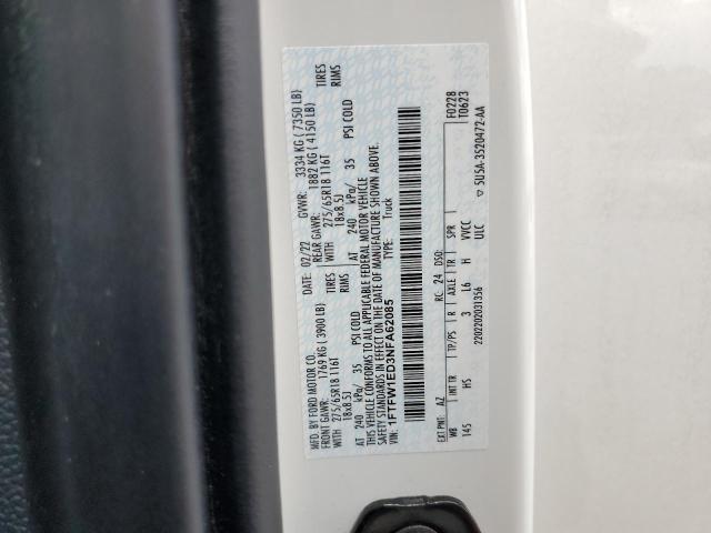 2022 Ford F150 Supercrew VIN: 1FTFW1ED3NFA62085 Lot: 59139594