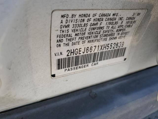 1999 Honda Civic Lx VIN: 2HGEJ6671XH552639 Lot: 59453584