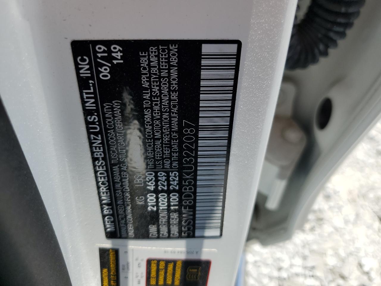 55SWF8DB5KU322087 2019 Mercedes-Benz C 300