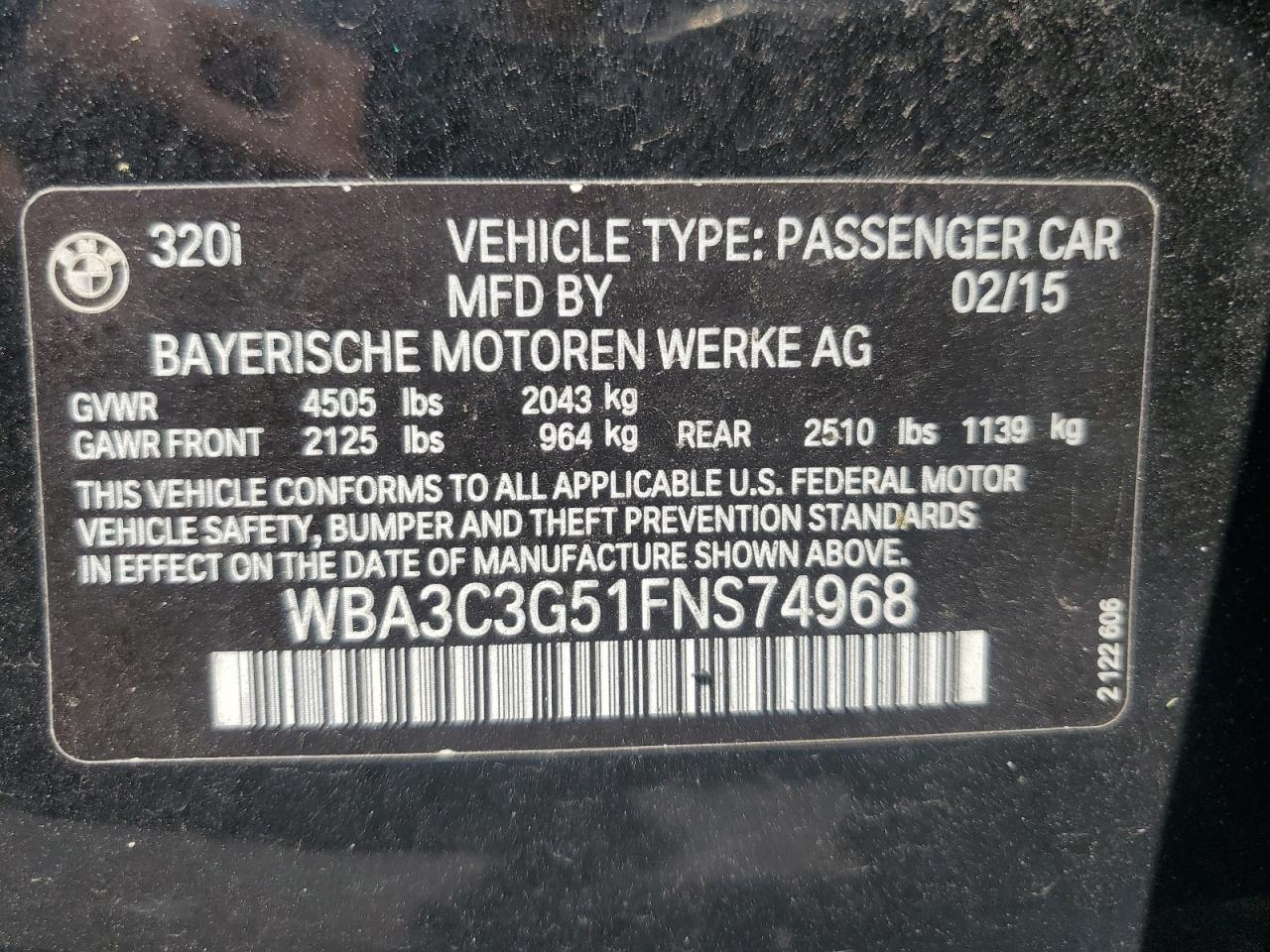WBA3C3G51FNS74968 2015 BMW 320 I xDrive