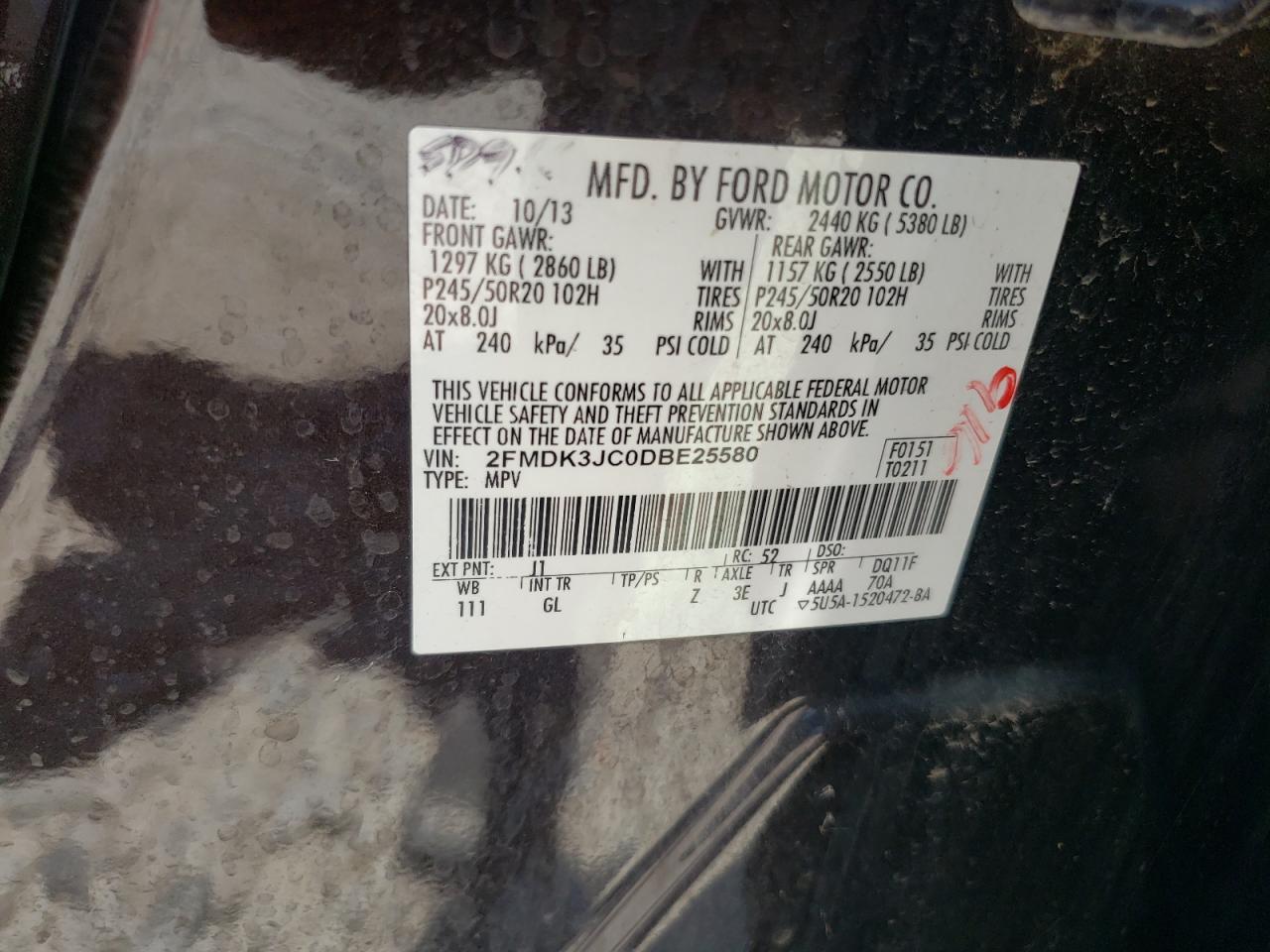 2FMDK3JC0DBE25580 2013 Ford Edge Sel