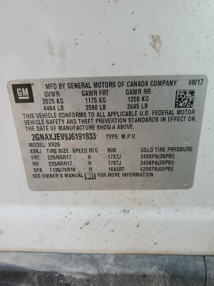 2GNAXJEV9J6191833 2018 Chevrolet Equinox Lt